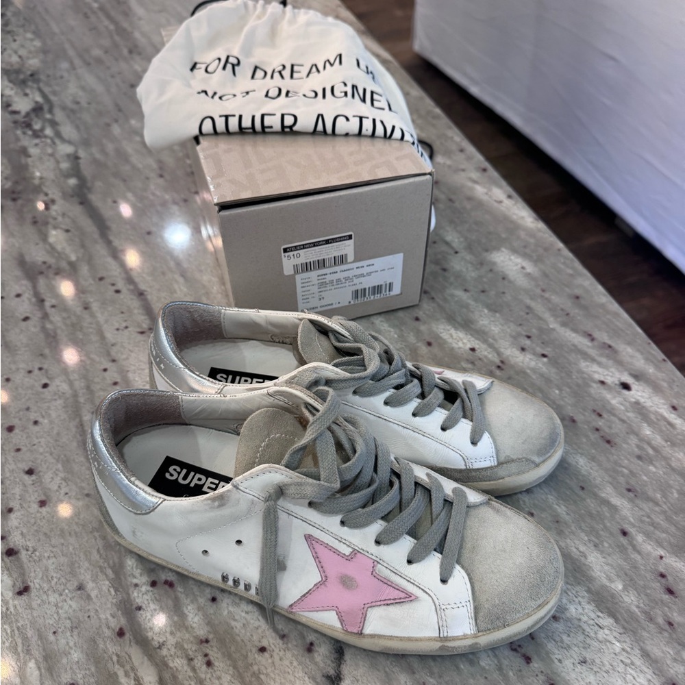 GOLDEN GOOSE Super-star classic leather trainer with spur. star in pink 37 EUC - Picture 3 of 5